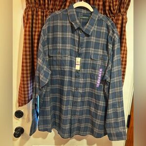 GH Bass Gray and Blue Plaid brushed flannel Men's Shirt